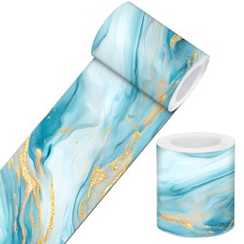 IVN Wallpaper Border Peel and Stick Wall Accent 4x196 Inch PVC Blue Gold Marble Pattern Self Adhesive Decorative Wall Trim for Bathroom Living Room Hallway Modern Luxe Style