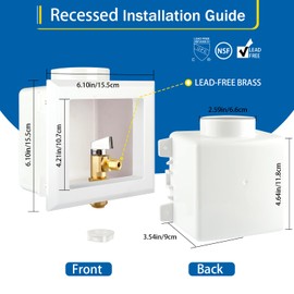 Ice Maker Outlet Box with Center Drain, 1/2" Push-Fit Inlet x 1/4" OD Compression Outlet Connection with 1/4-turn Shut-Off Ball Valve for Drinking Water