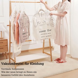 Vacuum Bags for Clothes, Pack of 4 Hanging Vacuum Bags, 2 Pieces 135 x 70 cm, 2 Pieces 110 x 70 cm, Vacuum Bags for Clothing with Pump for Suits, Coats, Jackets