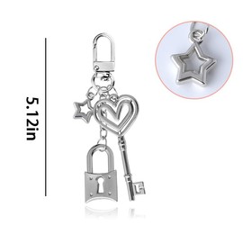 Lock Keychain with Key Star Bag Charms for Handbags Tote Bags Silver Cute Purse Charms Y2K Star Heart Lock and Key Keychains for Women Girls Bag Stationery Accessories Decors
