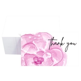 RXBC2011 Thank You Cards Appreciation Notes Pink Watercolor flower for Wedding Party Business 2x3.5 inches Pack of 100