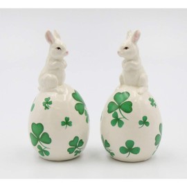 Cosmos Gifts 20790 Shamrock Easter Bunny Salt and Pepper Shaker, 4-3/4 inches high, White