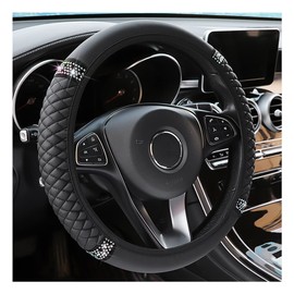 Bling Soft Leather Steering Wheel Cover, 15 Inch Colorful Rhinestones Auto Elastic Steering Wheel Protector, Sparkly Crystal Diamond for Women Girls, Car Accessories for Most Cars (Black)