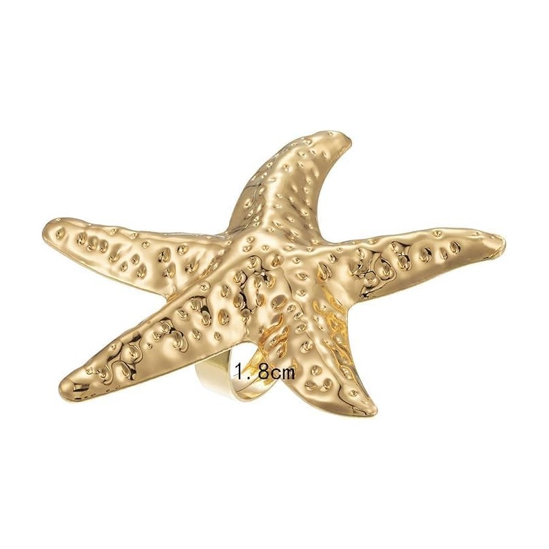 Gold Conch Shell Starfish Rings for Women Chunky Adjustable Open
