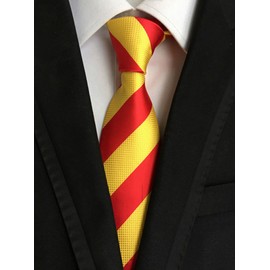 Secdtie Men's Red Yellow Striped Jacquard Woven Silk Tie Formal Necktie LUD31