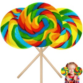 The Dreidel Company Mega Rainbow Swirl Lollipop, 5" Inch Mixed Fruit Flavor, Individually Wrapped, 5" Inch Sucker (12-Pack)
