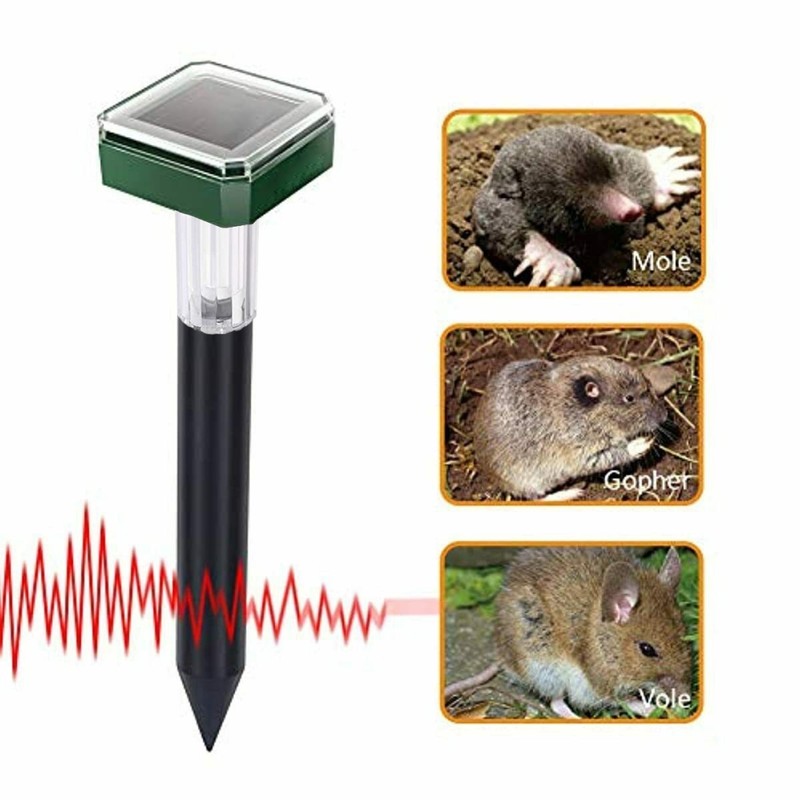 2Pcs 2 in 1 LED Solar Mole Repellent Ultrasonic Outdoor
