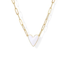 PAVOI 14K Yellow Gold Plated White Blue Enamel Pendant Necklace for Women | Love Paperclip Chain Necklaces | White Enamel Heart Pendants