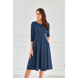 GRACE KARIN Summer Dresses for Women UK 3/4 Sleeve A Line Swing Cocktail Dresses for Women Elegant Formal Navy Blue XL -2