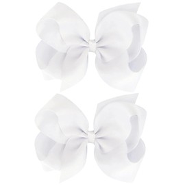 Large Hair Bows Clips Penta Angel 2Pcs 6 Inch Jumbo Hair Bows with Alligator Clips Ponytail Accessories for Women Teens Girls (White)