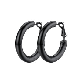 PIYIZ Women's Stainless Steel Hoop Earrings 30mm Chic Black Earrings Chunky Hoop Earrings for Mother Lover