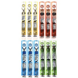 Pearson Ranch - Palillos de carne de caza alimentados con hierba variada, paquete de 12 – (palitos de 1 oz, 3 cada uno) – Alce, búfalo, venado, jabalí salvaje Jerky – Sin gluten, sin MSG, Keto y Paleo