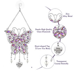 Johiux Grandma's Birthday Gift for Grandma,Butterfly Suncatcher Wind Chime Best Grandma Ever Charm Window Decor,Christmas and Birthday Gifts for Grandma from Grandchildren.