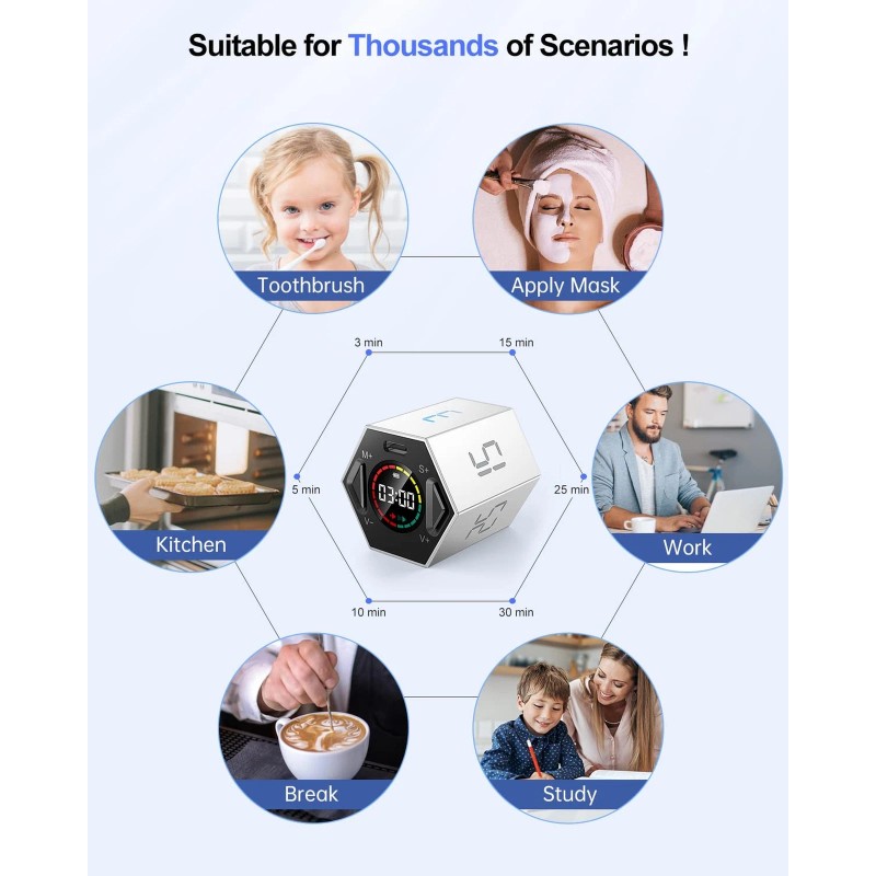 PIHEN Ticktime Pomodoro Timer, Productivity Cube, Hexagon Magnetic Flip Focus