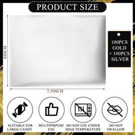 Tanlade 200 Pcs Gold and Silver Chocolate Bar Wrappers Bulk with Thick Paper Backing Aluminum Foil Candy Wrappers Sheet for Individual Food Homemade Sweets DIY Brownies Fudge Packing Gift 7.5 x 6 Inch