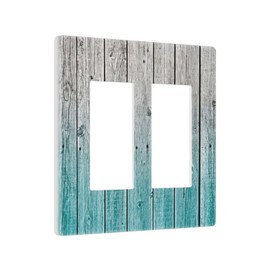 Rustic Teal Blue Wood Plank 2 Gang Double Rocker/Decora Light Switch Cover Decorative Outlet Wall Plate Electrical Faceplate Screwless