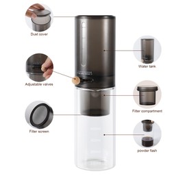 KINGHON Cold Brew Coffee Maker, (4 cups/600ml) Coffee Makers for Cold Brew Coffee and Cold Tea, adjustable cold extraction speed, drip coffee makers, comes with 100 filter paper. (Black)