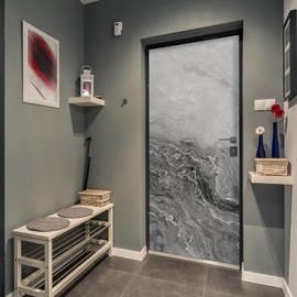 funlife Peel and Stick Door Mural w/Scraper and Utility Knife, Self-Adhesive Door Sticker, Faux Leather Textured Vinyl Wallpaper for Bedroom Living Room Home Decor, 29.92"x78.74" Grey Marble