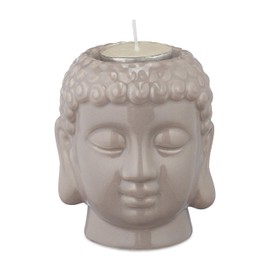 Relaxdays Buddha Tea Light Holder, Ceramic Buddha Head for Tea Light, Zen Decoration for Living Room & Bathroom, Feng Shui Decoration, Grey, 1 Piece