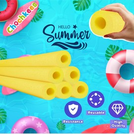 Chochkees Yellow Pool Noodles Swimming Hollow Core Foam Tube, Floating Thick Noodles for Floating, Pool Accessories, 52" (12-Pack)