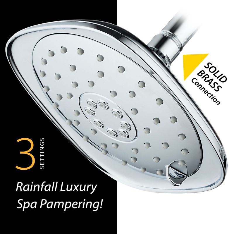 High-Pressure 3-function Giant 7.3-Inch Designer Rain Shower Head w/High-Power Pulsating
