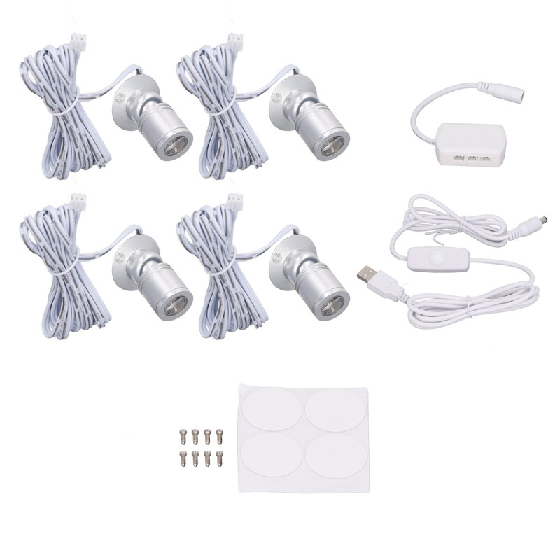 4pcs LED Display Spot Lights 5V Dimmable USB Mini Spotlight