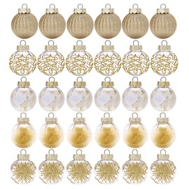 Fouriding Christmas Baubles Pack of 30 6 cm Christmas Baubles Clear Plastic Christmas Tree Baubles Hanging Decoration for Christmas Tree Decoration (Gold)