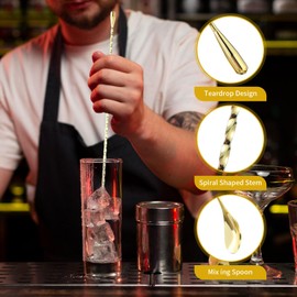 cobee 6 Pcs 15.7 In Cocktail Spoons, Stainless Steel Extra Long Bar Spoon Spiral Mixing Stirrer Drink Shaker Spoon for Tall Cups Cocktail Shaker(Gold)