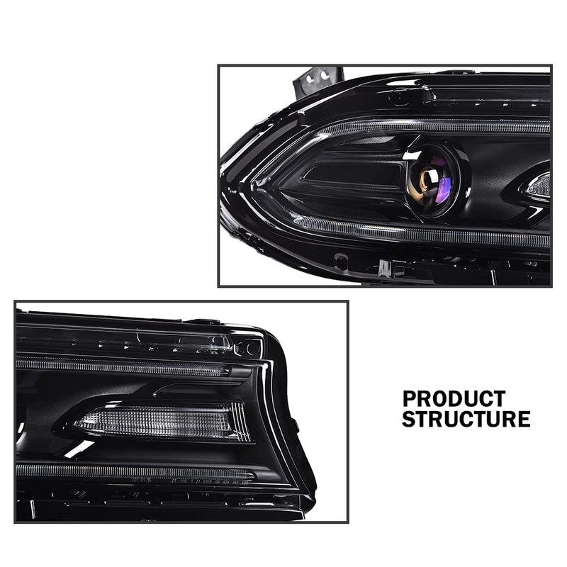 DOTCOM LED DRL Projector Headlight Assembly Fit For Dodge Charger