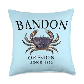 Bandon Oregon Since 1853 Dungeness Crab Black Letters Throw Pillow