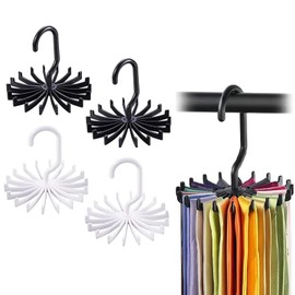 4 Pack Rotating Tie Rack Hangers - Closet Organizer Hooks for Men, Easy Installation, Non-Slip Arm, Space-Saving Tie Holder