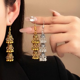 ALRNBY Indian Earrings for Women Long Jhumka Dangle Earrings Gold Statement Ethnic Earrings Silver Tassel Earrings (01Silver)