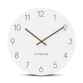 Cander Berlin MNU 2630 W Wall Clock MDF Silent No Ticking Noise 30 cm Analogue Living Room Modern Vintage White Wooden Hands