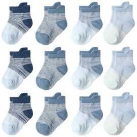 Skibeaut12 Pairs Kid Socks with Grips Toddler Ankle Non-Slip Grippers House Socks for Boys Girls,Age 5-7 Years