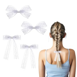 4PCS Small White Lace Hair Bow Clips, White Hair Bows Lace, Cute Lace Bow Alligator Clips, White Hair Bow for Women, Lace Hair Bows for Wedding Hair Accessories Birthday Party Dress Decor