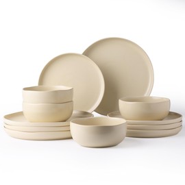 AmorArc Ceramic Dinnerware Sets, Wavy Rim Stoneware Plates and Bowls Sets,Dishwasher & Microwave & Oven Safe Dishes set, Service for 4 (12pc)
