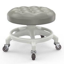 KinShare Heavy-Duty 450lbs Rolling Stool – Low Profile PU Leather Seat with Upgraded Silent 360° Rubber Wheels & Anti-Tip Base | For Mechanic, Workshop, Office, Home, Manicure | Grey Seat, White Frame