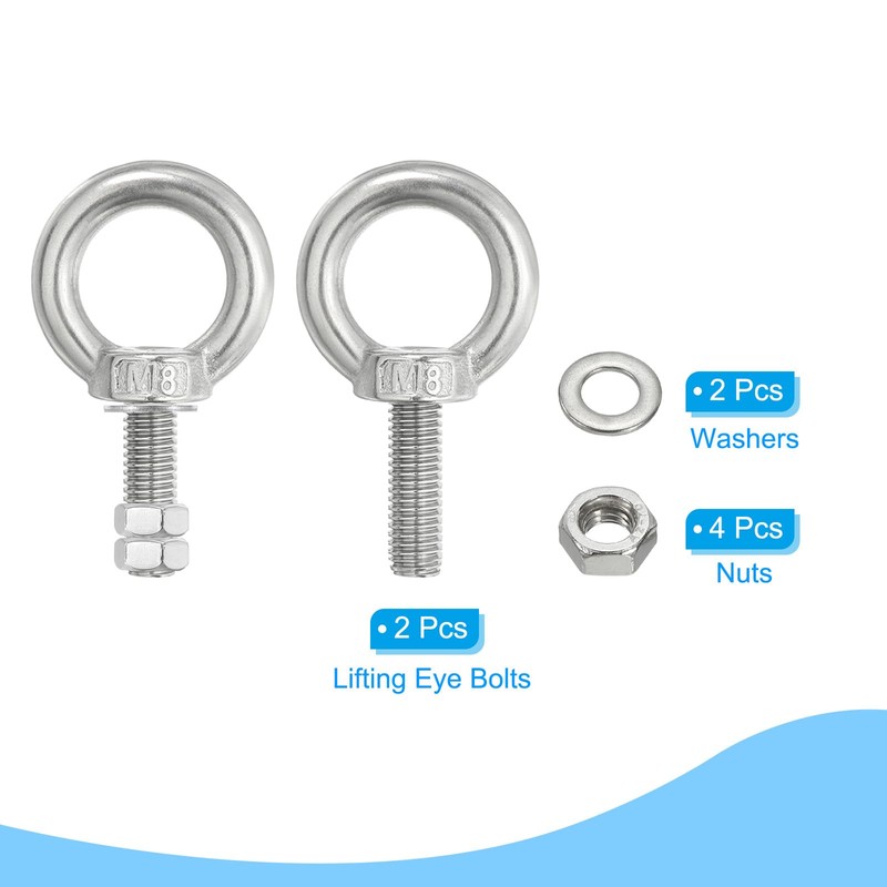 PATIKIL Lifting Shoulder Eye Bolts, 2 Pack M8x40 304 Stainless