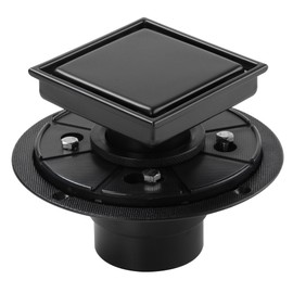 muschbath 4 Inch Square Shower Drain, Matte Black Shower Drain, Flat and Tile-in Grate, 84L/min Faster Drainage, 304 Stainless Steel, Drain Base Included, FD-02A-4B
