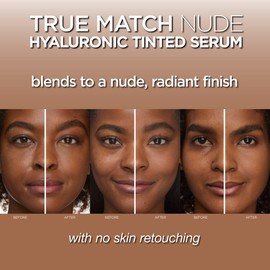 L'Oreal Paris True Match Nude Hyaluronic Tinted Serum, Tinted Face Serum with Hyaluronic Acid for Lightweight Coverage and Instant Hydration, Radiant Finish - Tan-Deep, 30 mL