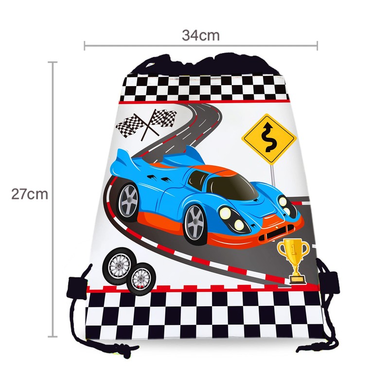 12 Pcs Black and White Racing Drawstring Bag Set Cartoon