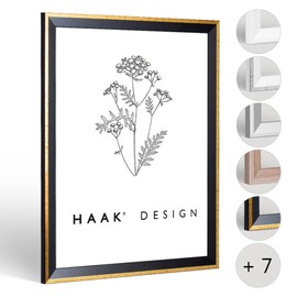 Haak RICO Antireflex Slim Picture Frame, Anti-Reflective, 15 x 15 cm, Glossy Black Gold Frame for Posters, Puzzles, Pictures, Elegant