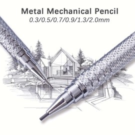 JOMPENS 5 PCS Set Of Metal Mechanical Pencils, 0.3mm, 0.5mm, 0.7mm, 0.9mm, And 2mm (2b Hb) Art Pencils, With An Eraser,2 Pens+2 Lead Wires, Artist'S Drawing And Writing Sketch Box (1.3mm set)