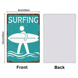 SUPERDANT Surfing Metal Signs Beach Logo Tin Sign Surfer Crossing Vintage Tin Signs Surfboard Vintage Wall Art Retro Decor for Living Room Sea Lake Bedroom Beach House Retro Metal Decor 30x20cm