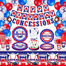 228 Pack Baseball Party Decorations Baseball Birthday Party Supplies Sports Theme Birthday Party Decor Baseball Tableware Set - Baseball Plates, Balloons, Banners, Tablecloth, Cups, Napkins Serves 20