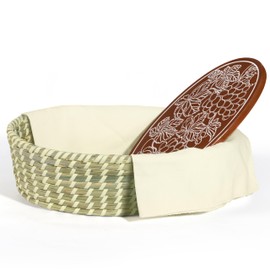 Crizy raccrs Natural Basket with Warming Stone and Cloth Cover for Serving Sourdough Bread, Fruits, Snacks, Bakers Gift for Kitchen, House Warming Gift - Water grass