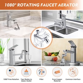 SELORSS 1080° Swivel Tap Aerator, Faucet Aerator Swivel, Solid Brass Rotatable Faucet Extender, Universal Splash Filter Faucet with 2 Water Outlet Modes for Kitchen Bathroom-Polished Chrome (2 Modes)