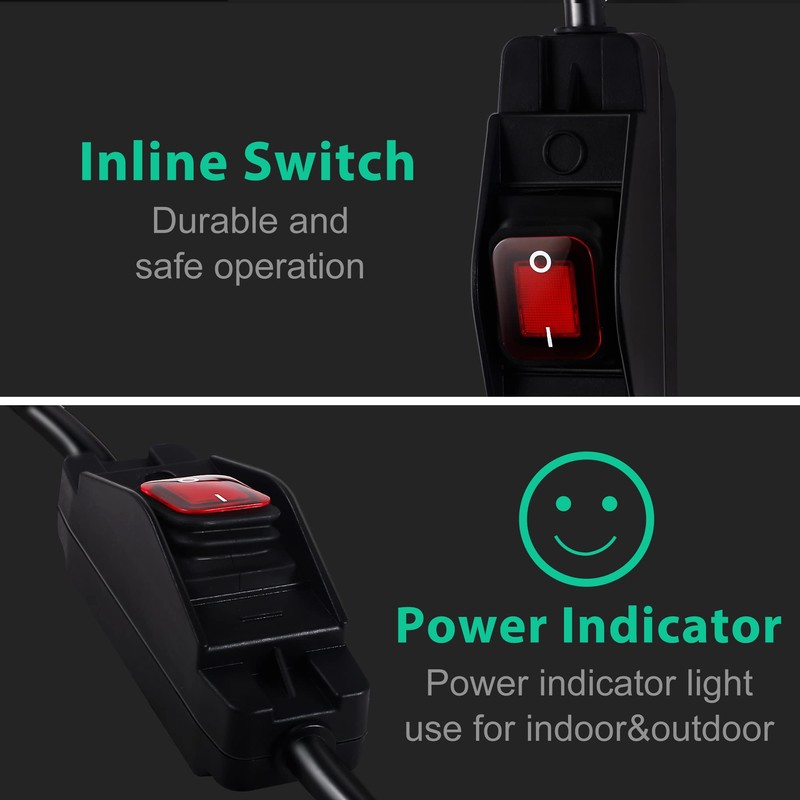 Outdoor Waterproof On/Off Switch Extension Cord, Heavy Duty 125v/250v Black