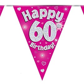 60thBirthday Pink Birthday Party Flag Banner Bunting Age 60