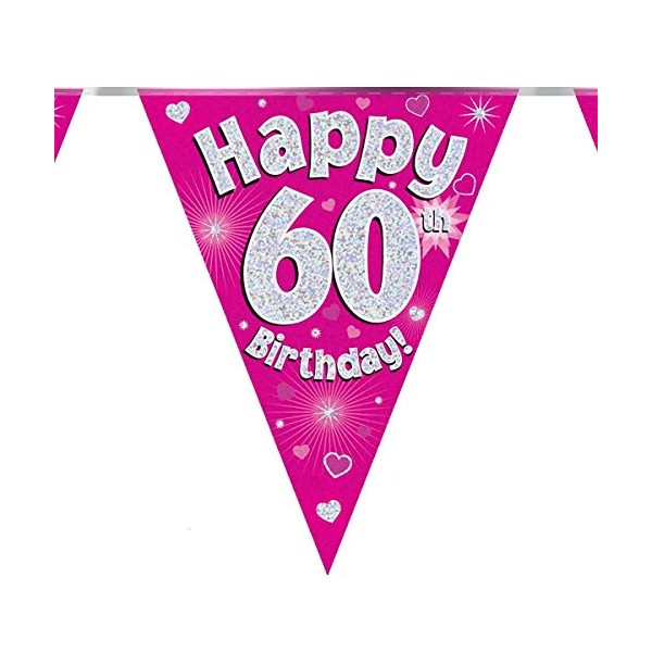 60thBirthday Pink Birthday Party Flag Banner Bunting Age 60